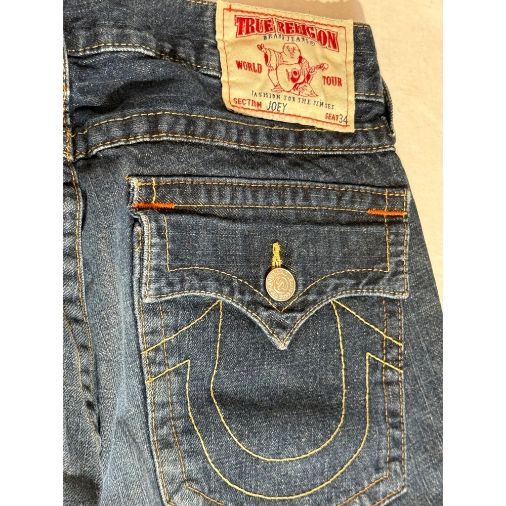 Y2K True Religion Joey Dark Wash Twisted Seam Flare Jeans Size 34 Made in USA